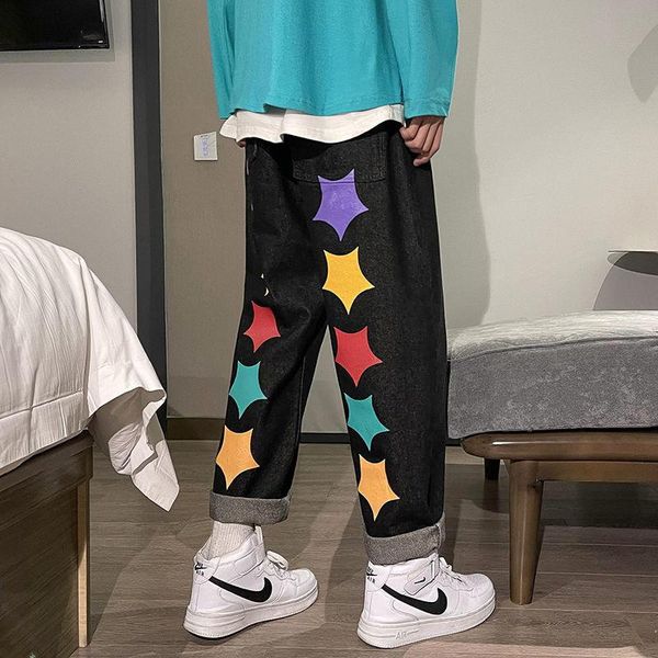 men's jeans 2021 spring star men straight pants trend brand fashion harajuku trousers printed couple streetwear casual, Blue
men's jeans 2021 spring star men straight pants trend brand fashion harajuku trousers printed couple streetwear casual, Blue