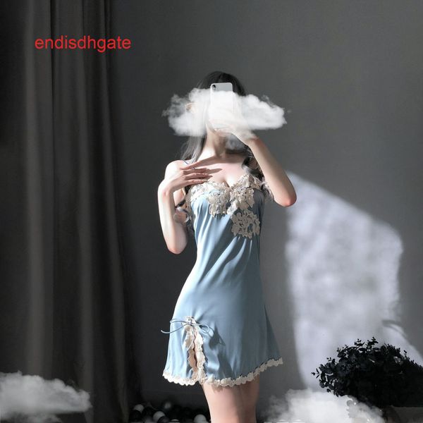 embroidery women's deep v silk lace like skirt split temptation suspender nightdress home clothes, Black;white
embroidery women's deep v silk lace like skirt split temptation suspender nightdress home clothes, Black;white