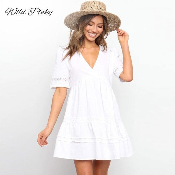 casual dresses wildpinky 2021 boho v-neck women summer cotton short sleeve sundress hollow out beach ladies ruffle white mini dress vestidos, Black;gray
casual dresses wildpinky 2021 boho v-neck women summer cotton short sleeve sundress hollow out beach ladies ruffle white mini dress vestidos, Black;gray
