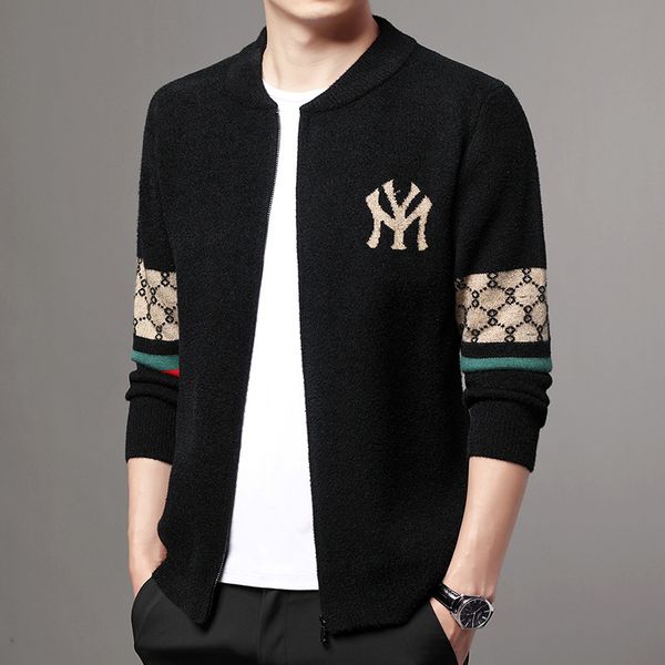 men's 2021 autumn winter fashion jacquard middle-aged and young baseball collar coat casual sweater men, Black
men's 2021 autumn winter fashion jacquard middle-aged and young baseball collar coat casual sweater men, Black
