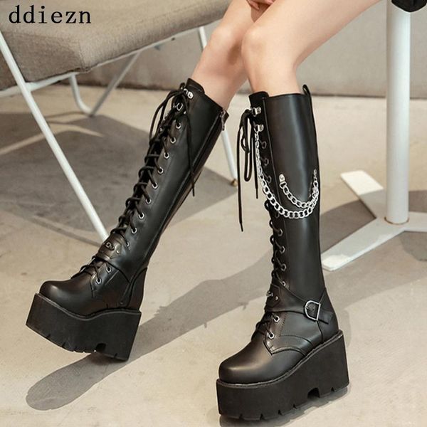 boots women's wedges platform shoes for women 2021 round toe metal chain female boot punk ladies, Black
boots women's wedges platform shoes for women 2021 round toe metal chain female boot punk ladies, Black