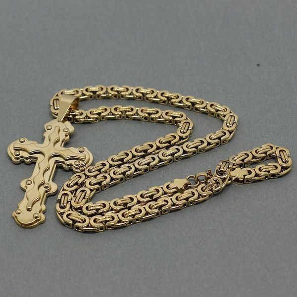 pendant necklaces gold color stainless steel jesus cross necklace 6mm link byzantine chain 55cm, Silver
pendant necklaces gold color stainless steel jesus cross necklace 6mm link byzantine chain 55cm, Silver