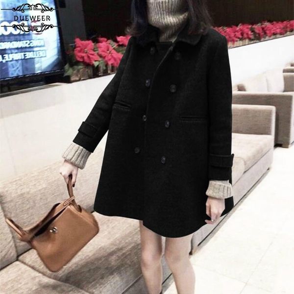 women's wool & blends women solid double breast thicker warm autumn womens outwear overcoats retro ulzzang korean style loose trendy ch, Black
women's wool & blends women solid double breast thicker warm autumn womens outwear overcoats retro ulzzang korean style loose trendy ch, Black