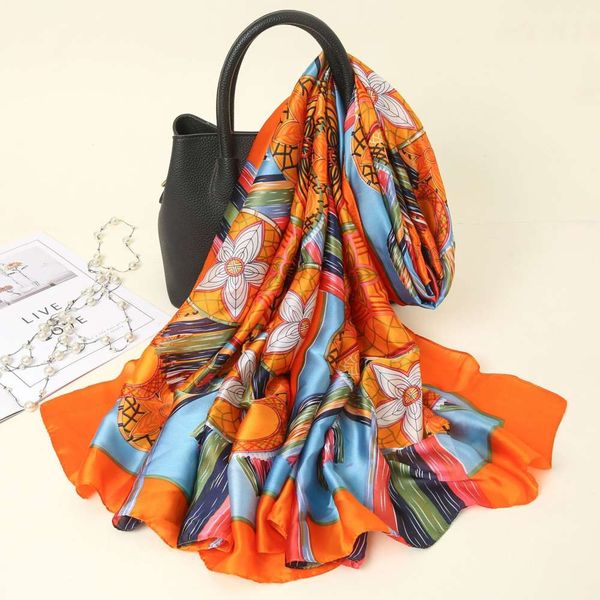 designer brocade satin printed new women's fashion scarves in spring and summer, Blue;black
designer brocade satin printed new women's fashion scarves in spring and summer, Blue;black