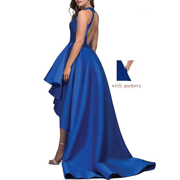 v- 2021 new neck royal blue women's straps backless long evening prom es high low formal gowns vestidos de festa w2vs, Black;red
v- 2021 new neck royal blue women's straps backless long evening prom es high low formal gowns vestidos de festa w2vs, Black;red