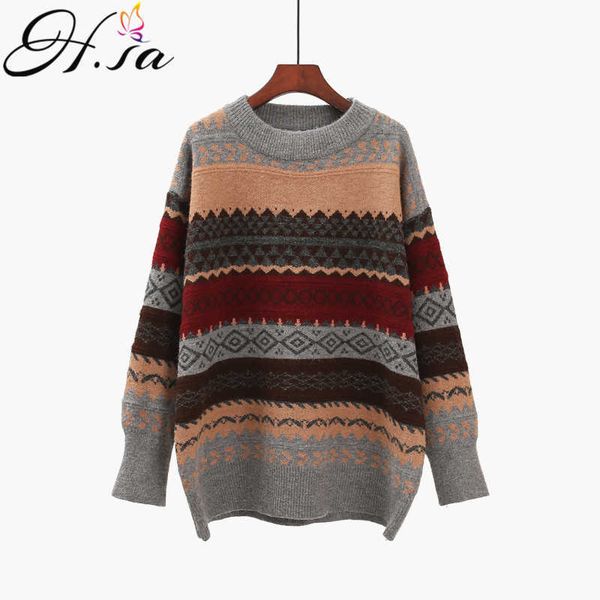 h.sa women vintage sweaters winter knit pullover loose striped pull jumpers korean style knitwear casual argyle sweater 210805, White;black
h.sa women vintage sweaters winter knit pullover loose striped pull jumpers korean style knitwear casual argyle sweater 210805, White;black