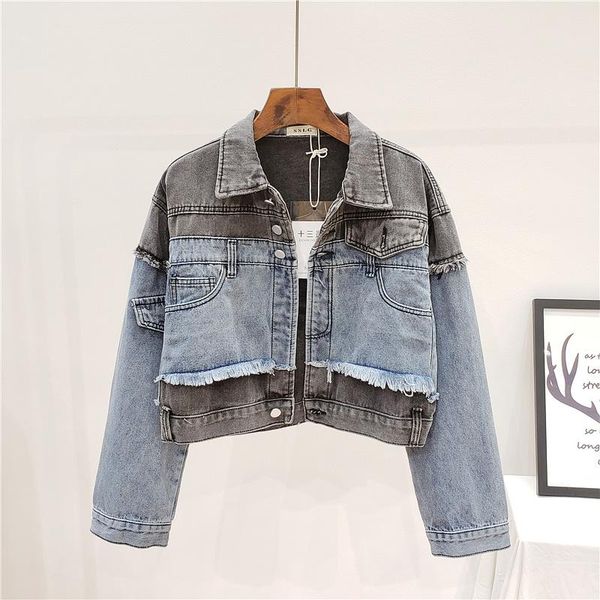 women's jackets fashion hit color splice high waist short denim jacket women vintage jeans coat female streetwear casual loose outerwea, Black;brown
women's jackets fashion hit color splice high waist short denim jacket women vintage jeans coat female streetwear casual loose outerwea, Black;brown