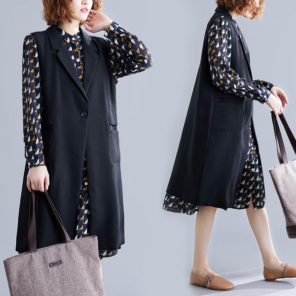 women's vests suit vest 2021 spring autumn fashion plus size mid-length loose sleeveless jacket blazer waistcoat female coat g806, Black;white
women's vests suit vest 2021 spring autumn fashion plus size mid-length loose sleeveless jacket blazer waistcoat female coat g806, Black;white