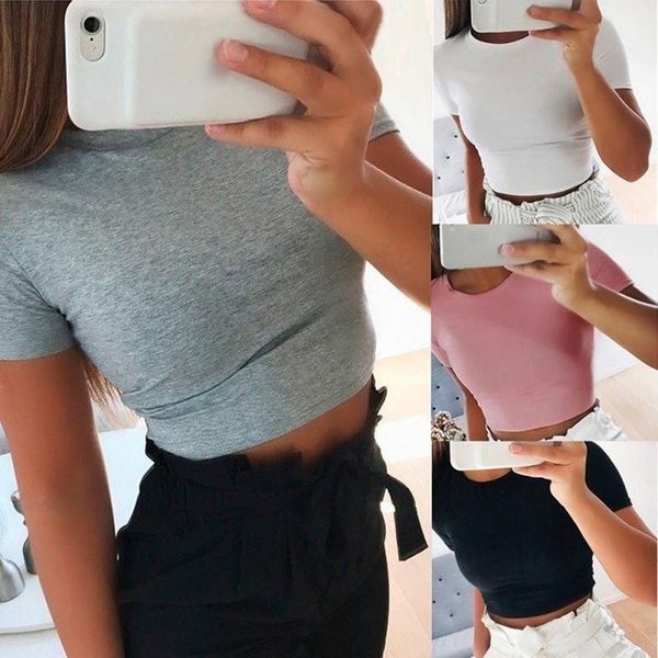 women's t-shirt 2021 summer women fashion crop shirt solid color o-neck short sleeve casual tees basic, White
women's t-shirt 2021 summer women fashion crop shirt solid color o-neck short sleeve casual tees basic, White