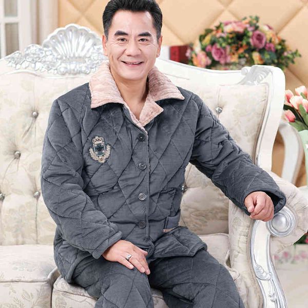 men's autumn winter coral flannel sleepwear home suit three-layer thickened quilted middle-aged and elderly pajamas, Black;brown
men's autumn winter coral flannel sleepwear home suit three-layer thickened quilted middle-aged and elderly pajamas, Black;brown