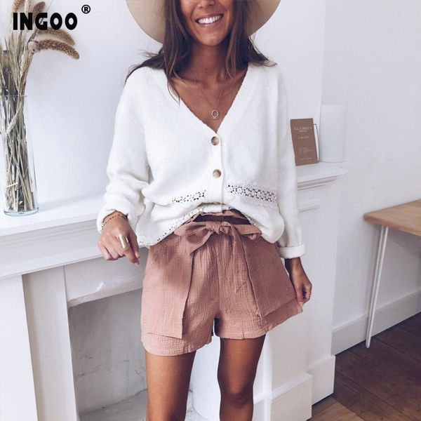 women's blouses & shirts ingoo autumn long-sleeved buttons female fashion hollow v-neck tied up casual solid knit basic ladies blouse, White
women's blouses & shirts ingoo autumn long-sleeved buttons female fashion hollow v-neck tied up casual solid knit basic ladies blouse, White
