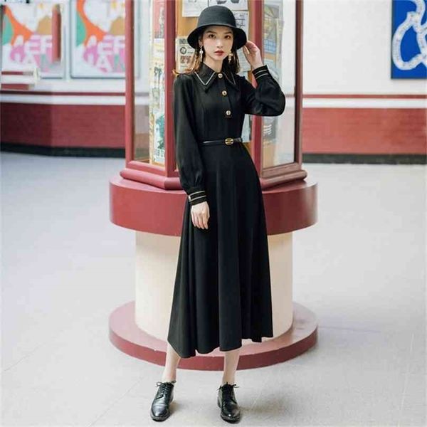 black vestidos maxi vintage long women dress mid-calf shirt with sashes office lady fit and flare spring 210603, Black;gray
black vestidos maxi vintage long women dress mid-calf shirt with sashes office lady fit and flare spring 210603, Black;gray