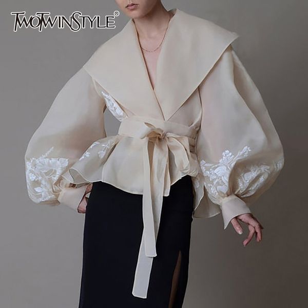 twotwinstyle vintage organza women blouse lapel collar lace up bow lantern long sleeve hit color shirt female fashion tide 210308, White
twotwinstyle vintage organza women blouse lapel collar lace up bow lantern long sleeve hit color shirt female fashion tide 210308, White