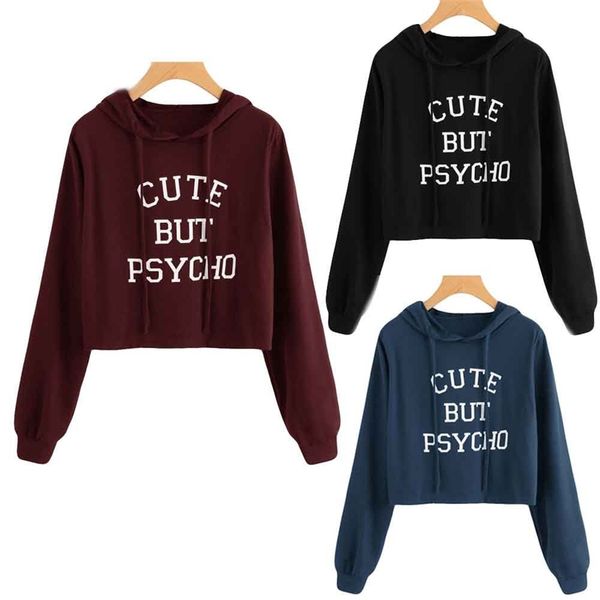 women's letter print pullover hooded lace up long sleeve short sweater2021, Black 
women's letter print pullover hooded lace up long sleeve short sweater2021, Black