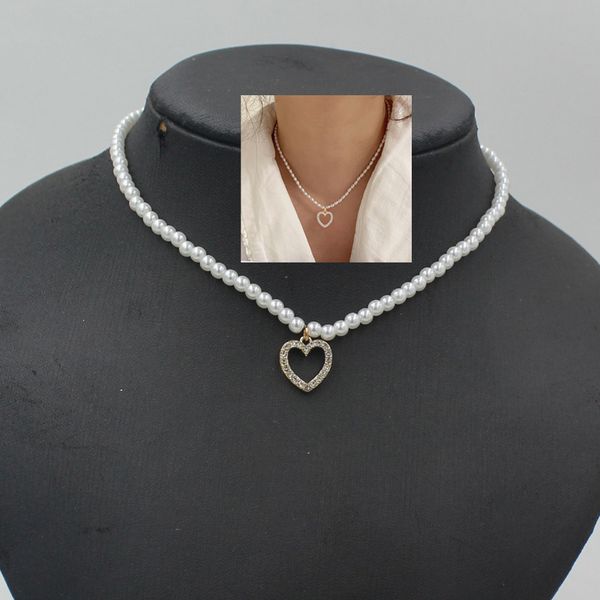 simple fashion pearl necklace for women jewelry pearl beaded with crystal rhinestone heart pendant necklaces friends valentine's day lo, Silver
simple fashion pearl necklace for women jewelry pearl beaded with crystal rhinestone heart pendant necklaces friends valentine's day lo, Silver