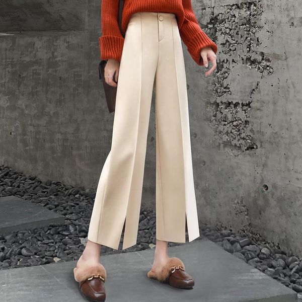 autumn /winter woolen wide-leg pants modern stylish women's pants high waist loose straight split women bottoms, Black;white
autumn /winter woolen wide-leg pants modern stylish women's pants high waist loose straight split women bottoms, Black;white