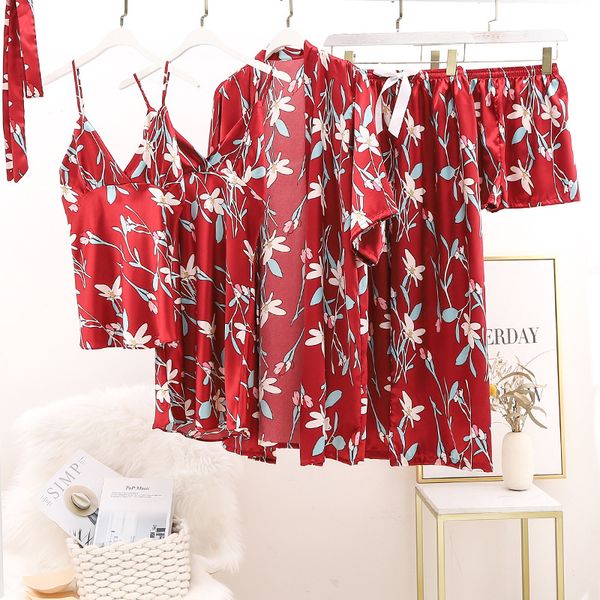 spring summer women 5/4/2 pcs pijama flower print silk satin ladies pyjama sleepwear sleep lounge with chest pads homewear, Black;red
spring summer women 5/4/2 pcs pijama flower print silk satin ladies pyjama sleepwear sleep lounge with chest pads homewear, Black;red