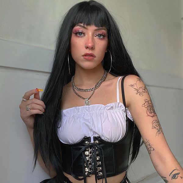 tie up bandage black faux leather pu crop backless summer sleeveless cami tees harajuku punk y2k streetwear, White
tie up bandage black faux leather pu crop backless summer sleeveless cami tees harajuku punk y2k streetwear, White