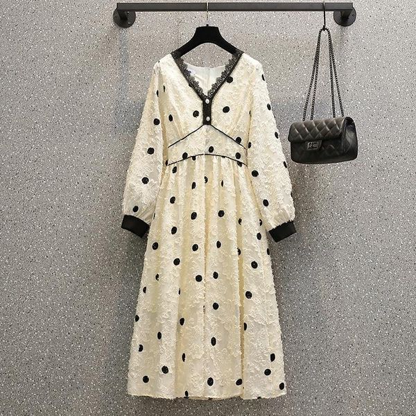 casual dresses jsxdhk french design autumn polka dot midi dress plus size women pearl button lace v neck high waist tassel one -piece, Black;gray
casual dresses jsxdhk french design autumn polka dot midi dress plus size women pearl button lace v neck high waist tassel one -piece, Black;gray