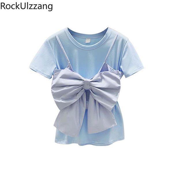 women's t-shirt plus size two piece set matching strap bow tee and solid t shirt summer korean short sleeve o neck slim women cute top, White
women's t-shirt plus size two piece set matching strap bow tee and solid t shirt summer korean short sleeve o neck slim women cute top, White