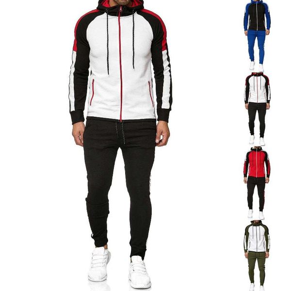 men autumn winter hoodie coat drawstring pants stripe patchwork outfit tracksuit, Gray
men autumn winter hoodie coat drawstring pants stripe patchwork outfit tracksuit, Gray