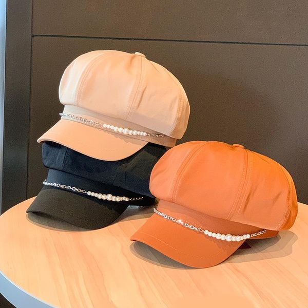 berets female four seasons korean version of solid color fashion hanging chain beret outdoor wild retro art painter hat anti-sai, Blue;gray
berets female four seasons korean version of solid color fashion hanging chain beret outdoor wild retro art painter hat anti-sai, Blue;gray