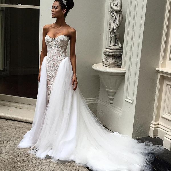 fashion wedding dresses with detachable train mermaid bridal gowns appliqued lace sweetheart neckline vestido de noiva custom made, White
fashion wedding dresses with detachable train mermaid bridal gowns appliqued lace sweetheart neckline vestido de noiva custom made, White