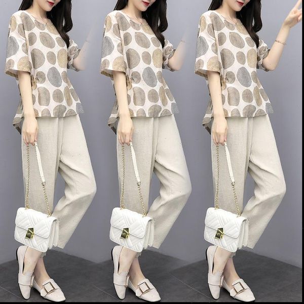 cotton and linen women casual set summer short sleeve print dot t shirt and pants ladies fashion basic 2 piece set plus, Gray
cotton and linen women casual set summer short sleeve print dot t shirt and pants ladies fashion basic 2 piece set plus, Gray
