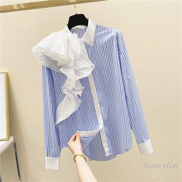 women's blouses & shirts blue vertical striped ruffled shirt for women 2021 spring and autumn long sleeve retro blouse lady chic blusa, White
women's blouses & shirts blue vertical striped ruffled shirt for women 2021 spring and autumn long sleeve retro blouse lady chic blusa, White