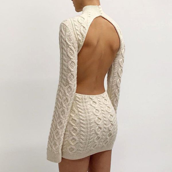 backless sweater dress women round neck long sleeve pullover high collar sweaters slim fit dresses, White;black
backless sweater dress women round neck long sleeve pullover high collar sweaters slim fit dresses, White;black