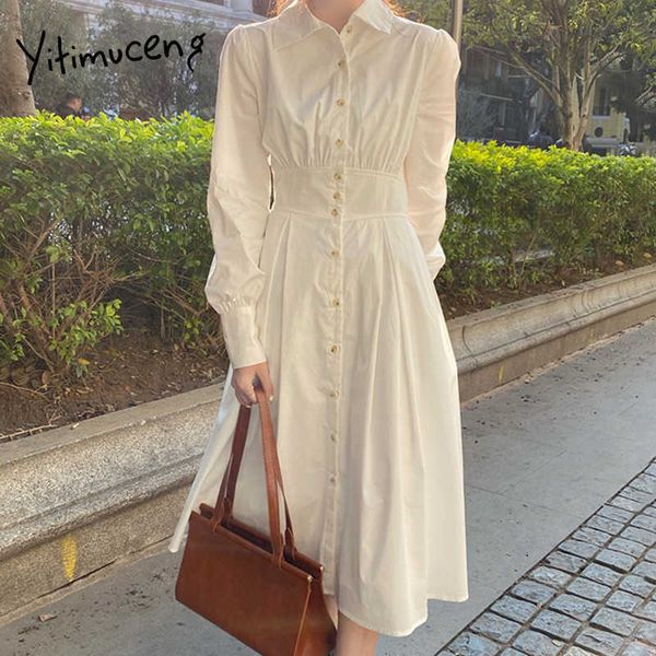 yitimuceng white dresses for women ruched button up korean fashion simple elegant midi dress long sleeve spring summer 210601, Black;gray
yitimuceng white dresses for women ruched button up korean fashion simple elegant midi dress long sleeve spring summer 210601, Black;gray