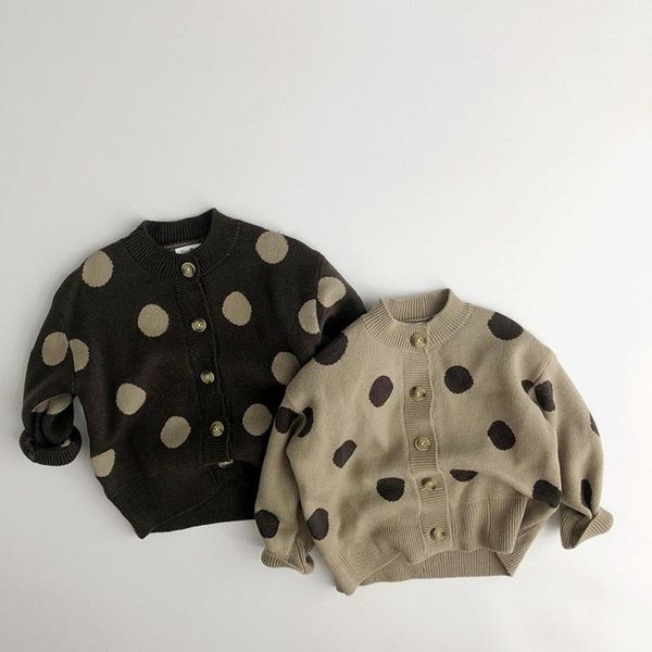 pullover children's korean cardigan 2021 autumn polka dot girls sweater artistic knitwear warm coat knitted boys jumpers kids, Blue