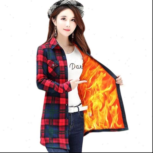 women autumn winter warm blouses blusa camisa femininas cotton long sleeve thick velvet plaid shirt long flannel shirts, White
women autumn winter warm blouses blusa camisa femininas cotton long sleeve thick velvet plaid shirt long flannel shirts, White