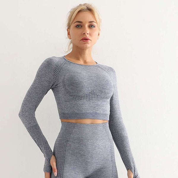 promotion tights new seamless yoga suit long sleeve sports running fitness t-shirt for women, Gray
promotion tights new seamless yoga suit long sleeve sports running fitness t-shirt for women, Gray