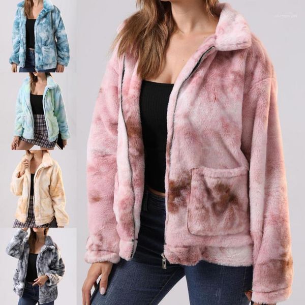 women's wool & blends coat casual lapel warm tie-dye design plush for autumn winter long sleeve zipper outercoat casaco, Black
women's wool & blends coat casual lapel warm tie-dye design plush for autumn winter long sleeve zipper outercoat casaco, Black