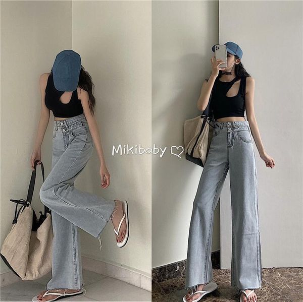 women's jeans korean version of spring and summer light color wash water versatile high-waisted cowboy wide-leg pants, Blue
women's jeans korean version of spring and summer light color wash water versatile high-waisted cowboy wide-leg pants, Blue