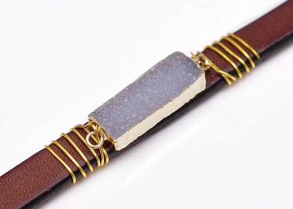 tennis trendy handcraft natural druzy agate brown leather bracelet cuff wristband bangle, Golden;silver
tennis trendy handcraft natural druzy agate brown leather bracelet cuff wristband bangle, Golden;silver