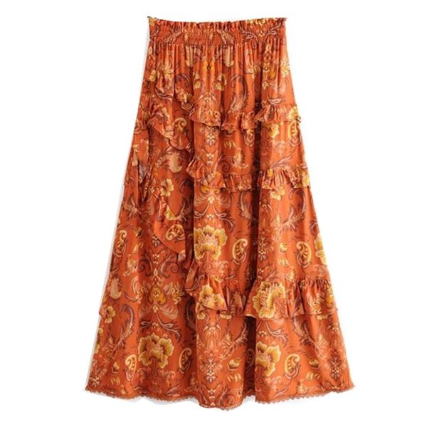 new bohemian orange feather floral print long skirt holiday women elastic waist wood ears ruffles lace swing skirts beach, Red
new bohemian orange feather floral print long skirt holiday women elastic waist wood ears ruffles lace swing skirts beach, Red