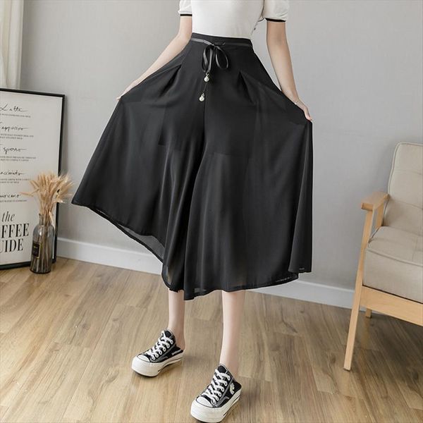 korean chiffon sashes womens capri elastic waist black wide leg leisure calf length pant skirts streetwear loose trousers, Black;white
korean chiffon sashes womens capri elastic waist black wide leg leisure calf length pant skirts streetwear loose trousers, Black;white
