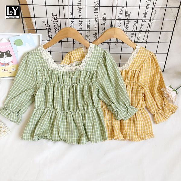 women's t-shirt ly varey lin summer women sweet plaid lace short casual female square collar puff sleeve high waist loose shirts, White
women's t-shirt ly varey lin summer women sweet plaid lace short casual female square collar puff sleeve high waist loose shirts, White