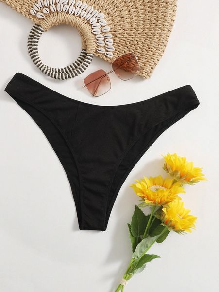 plus solid bikini panty w2of#, Black