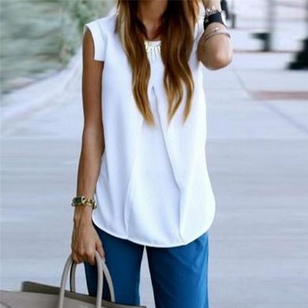 2021 summer chiffon blouse womens sleeveless wrinkle o neck casual solid fashion vest blusas casual loose shirts, White
2021 summer chiffon blouse womens sleeveless wrinkle o neck casual solid fashion vest blusas casual loose shirts, White