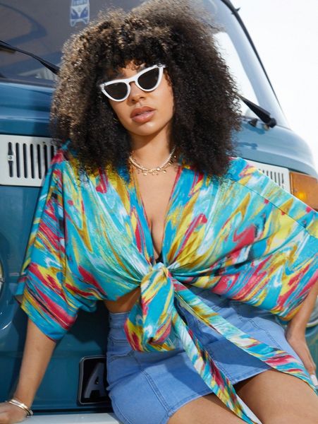 plus graphic print batwing sleeve tie front kimono z6hn#, Black
plus graphic print batwing sleeve tie front kimono z6hn#, Black