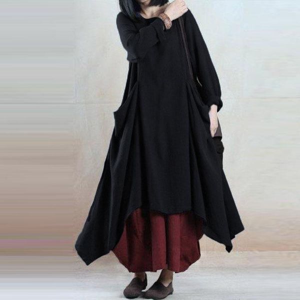 casual dresses oversized women spring o neck long sleeve cotton linen dress pockets loose solid asymmetric hem pleated flare vestido, Black;gray
casual dresses oversized women spring o neck long sleeve cotton linen dress pockets loose solid asymmetric hem pleated flare vestido, Black;gray