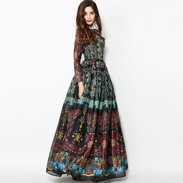 new arrival women's o neck long sleeves vintage printed elegant runway dresses, Black;gray
new arrival women's o neck long sleeves vintage printed elegant runway dresses, Black;gray