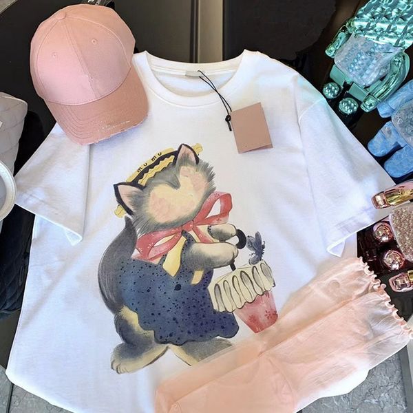 luxury design + summer little fresh academic kitten print round neck short sleeve women's simple loose t-shirt, White
luxury design + summer little fresh academic kitten print round neck short sleeve women's simple loose t-shirt, White
