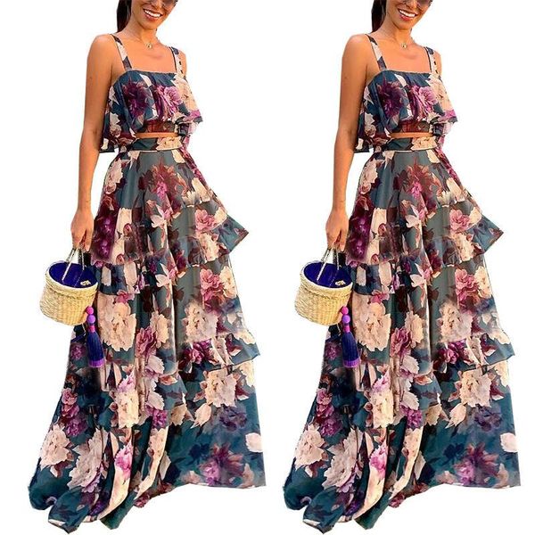 two piece dress floral printed womens dresses sashes sleeveless female set elegant clothing arrival, White
two piece dress floral printed womens dresses sashes sleeveless female set elegant clothing arrival, White