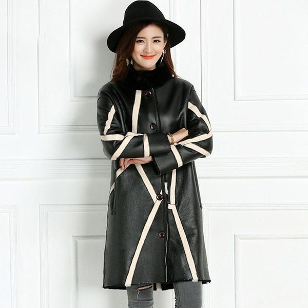 women's fur & faux winter women fashion medium-long coat double-faced natural real sheep jacket geniune leather parka reversible, Black
women's fur & faux winter women fashion medium-long coat double-faced natural real sheep jacket geniune leather parka reversible, Black