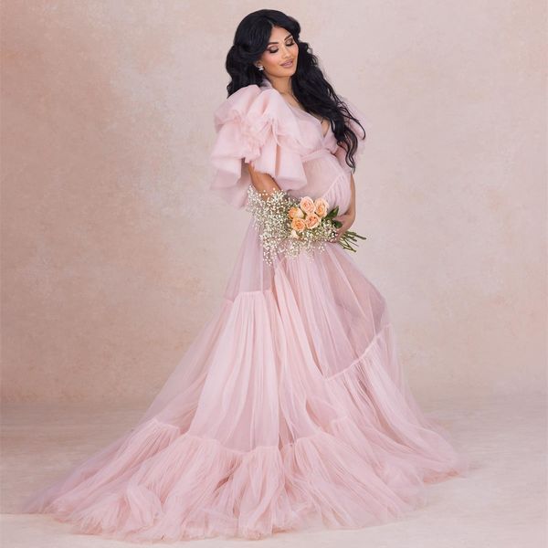 ruffles cap sleeve prom dresses for pregnant women v neck tulle evening dress with belt maternity gowns for p shoot, Black
ruffles cap sleeve prom dresses for pregnant women v neck tulle evening dress with belt maternity gowns for p shoot, Black
