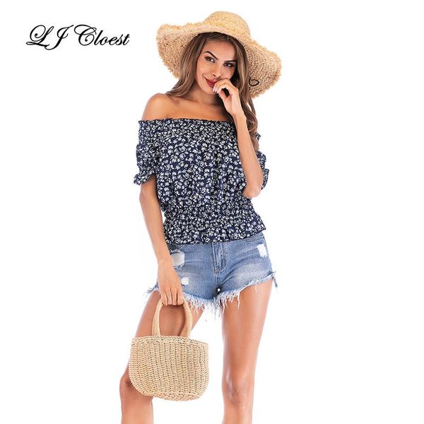 women's blouses & shirts lj colest women summer blouse print flower slash neck beach casual vacation wear puff sleeves strapless lady, White
women's blouses & shirts lj colest women summer blouse print flower slash neck beach casual vacation wear puff sleeves strapless lady, White